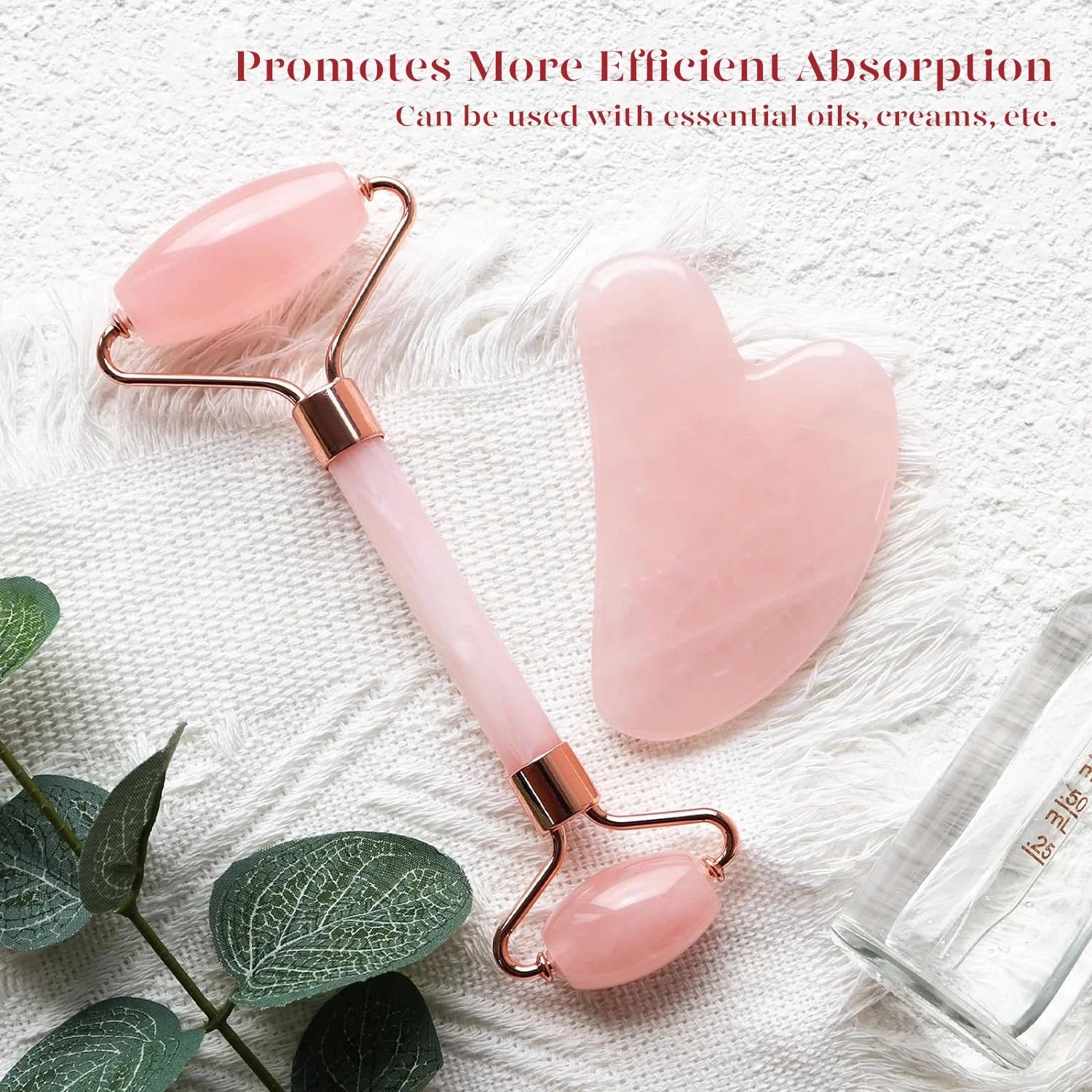 Jade Roller & Gua Sha, Natural Jade Face Roller Gua Sha Facial Tools Skin Care Massager, Pink