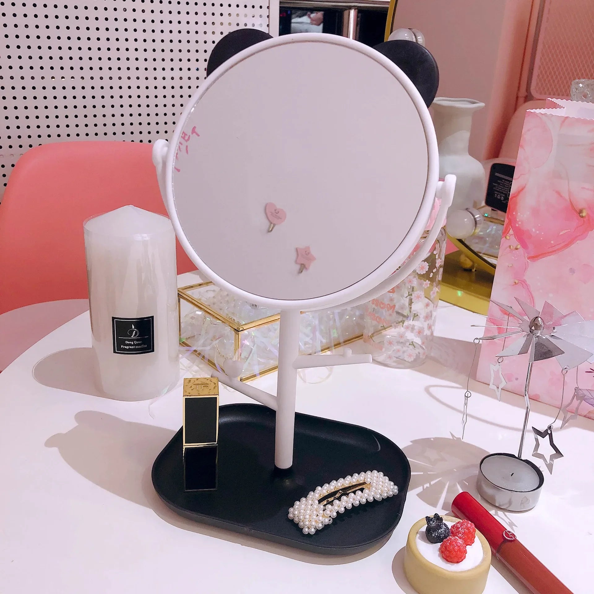 Ins Net Red Mirror Folding Desktop Makeup Mirror Student Dormitory Desktop Storage Beauty Portable Beauty Makeup Mirror