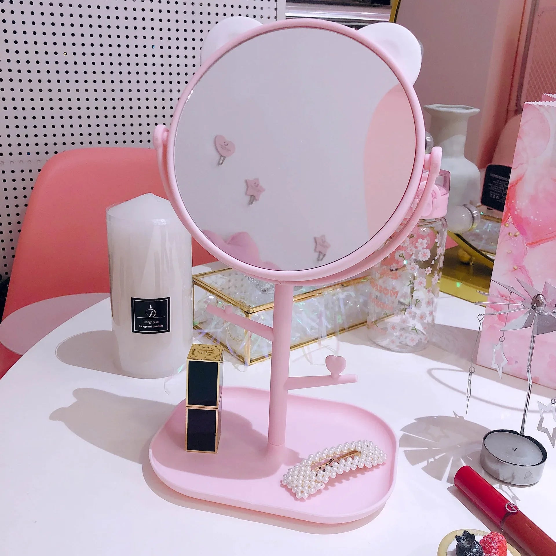 Ins Net Red Mirror Folding Desktop Makeup Mirror Student Dormitory Desktop Storage Beauty Portable Beauty Makeup Mirror